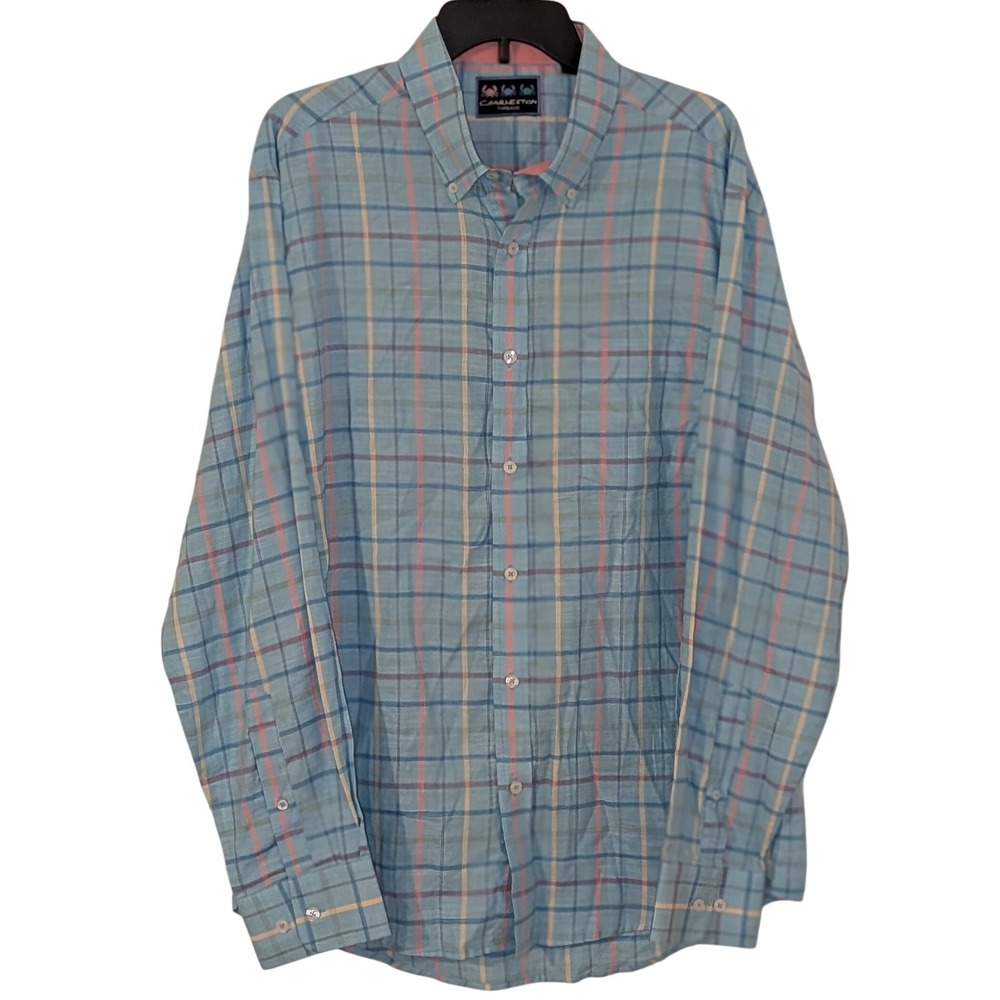 Charleston Threads‎ Mens XL Blue Pink Yellow Plaid Cotton Button Down Shirt NWOT